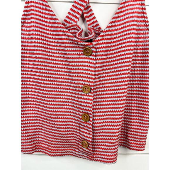 Lumiere Red Blue Striped Cross-Back Button-Front Tank Top Size M Cropped - Picture 4 of 8